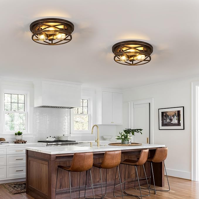 13 inch Flush Mount Ceiling Light Fixtures,3-Light Modern Hallway Light Fixtures Ceiling, Black Gold Lights Fixture Ceiling Mount for Farmhouse,Kitchen, Bedroom 2 Pack