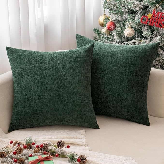 MIULEE Pack of 2 Green Throw Pillow Covers 20x20 Inch Soft Chenille Pillow Covers for Sofa Living Room Couch Solid Dyed Cases