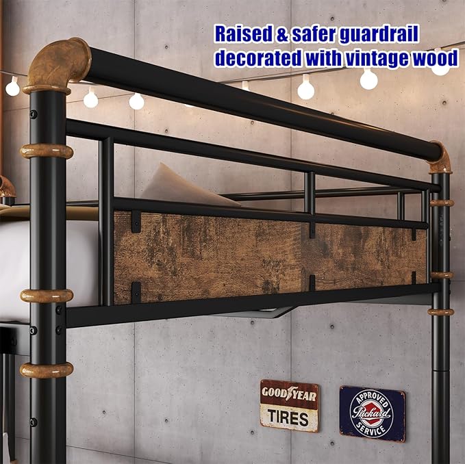 ULUCAN Reinforced Version & Stronger Convertible Steel Full XL Over Queen Size Bunk Bed Frame, Heavy Duty Thickened Safer More Stable Metal Bunkbeds (Full XL Over Queen)