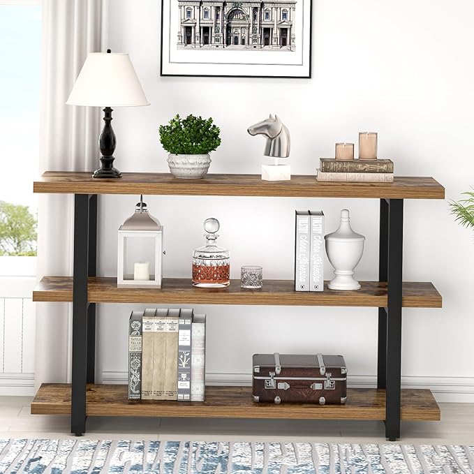 FOLUBAN Sofa Table, Wood Entryway Table with Storage Shelves for Living Room, Modern Console Tables for Hallway, Entrance, or Behind Couch, Rustic Brown, 47 Inch