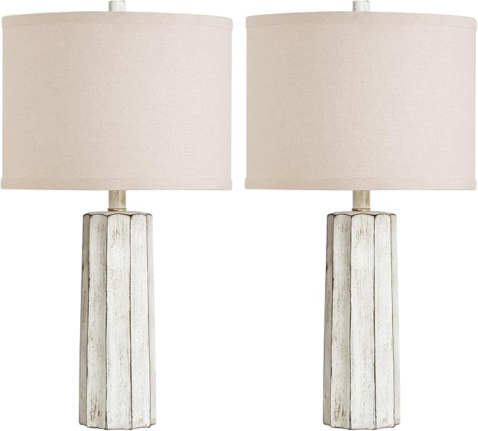 RORIANO 24'' Rustic Table Lamps Set of 2 for Bedroom Living Room, Wash White Farmhouse Vintage Desk Lamps Modern Resin Nightstand Lamps for Office Entryway End Table, 2 Bulbs Included (Wash White)
