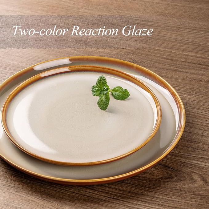 LERATIO Ceramic Dinnerware Sets for 4,12 Pieces Poreclain Plates and Bowls Sets,Scratch Resistant Dishes,Dishwasher & Microwave Safe,Oven Safe Dishes Set,Service for 4-Kahki