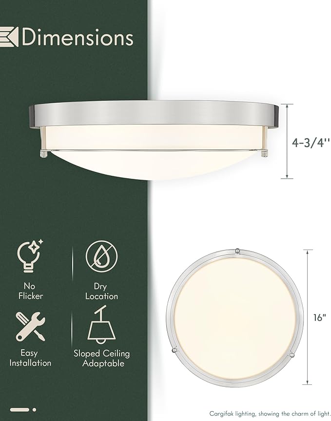 16 inch Close to Ceiling Light Fixtures, Brushed Nickel Farmhouse Ceiling Light with 3 Light for Laundry Kitchen Bedroom Bathroom, CL4822-3W-BN