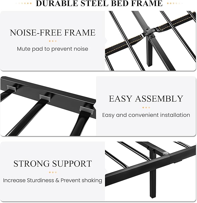 SHA CERLIN Queen Size Bed Frame and Headboard,Metal Bed Frame with Butterfly Pattern Design Headboard & Footboard,No Box Spring Needed,Easy Assembly,Black