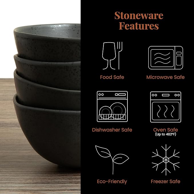 Trasa Home Eco-Friendly High Fired Artisan Stoneware Dinnerware 16 piece set, 4 place settings (Charcoal)