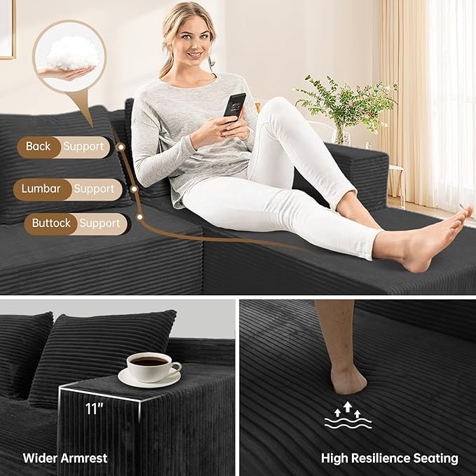 ANONER 103" Cloud Sectional Couch with L-Shape Chaise, Modern Minimalist Modular Sofa with Deep Seat, Free Combination Cloud Couches for Living Room Apartment, No Assembly Required, Dark Grey