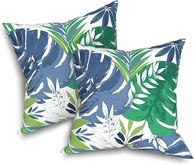 Outdoor Throw Pillow Covers Pack of 2, Decorative Water Repellent Square Pillow Cases 18x18 Inch, Patio Pillowcases for Home Patio Furniture Use,Islamorada Blue Green