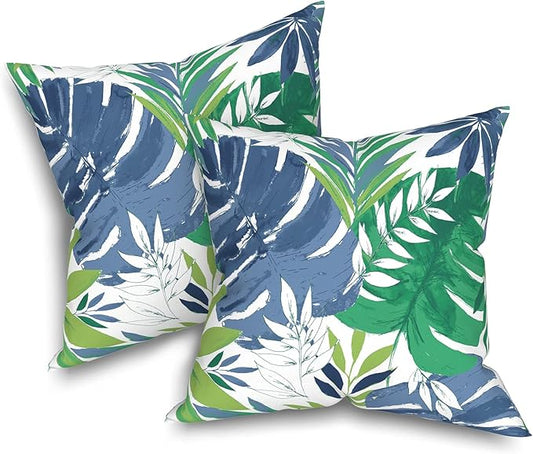 Outdoor Throw Pillow Covers Pack of 2, Decorative Water Repellent Square Pillow Cases 18x18 Inch, Patio Pillowcases for Home Patio Furniture Use,Islamorada Blue Green