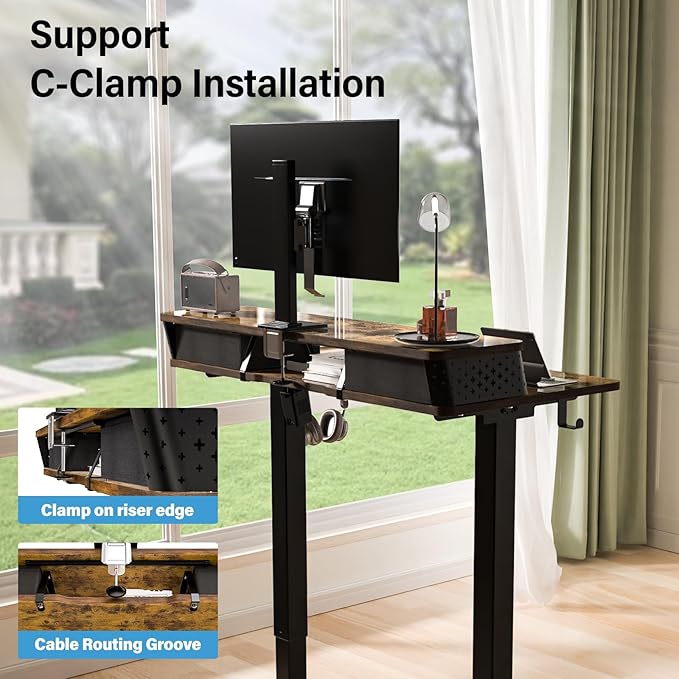 Electric Standing Desk with 2 Drawers 40''x 24'' Small Adjustable Height Sit to Stand Up Desk with Storage Shelf, C-Clamp Mount Compatible Home Office Desks Computer Gaming Table Ergonomic Workstation