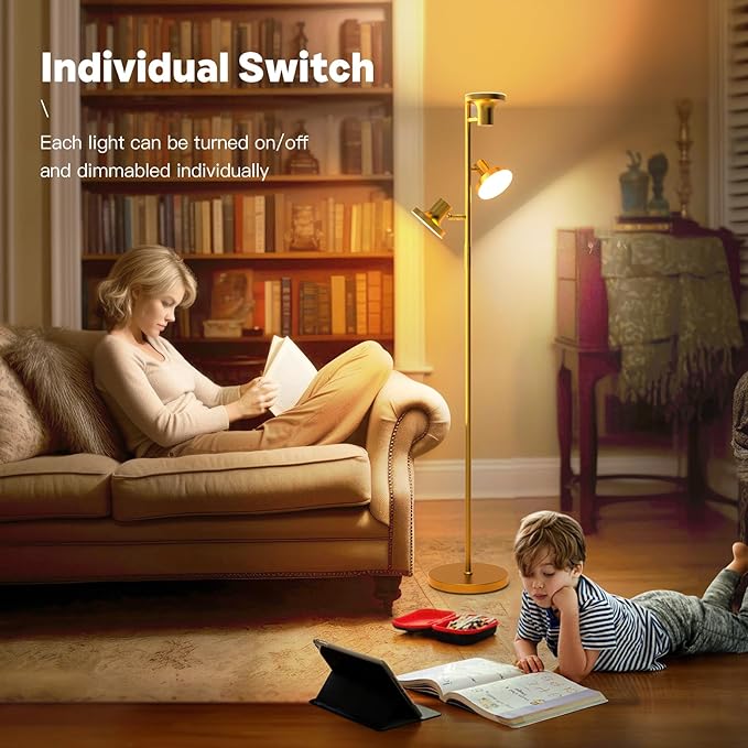 36W LED Tree Floor Lamp, Modern Dimmable Standing Lamp with Remote & Touch Control, 4 Color Temperatures, 3 Rotatable LED Light Floor Lamps for Living Room, Bedroom, Office