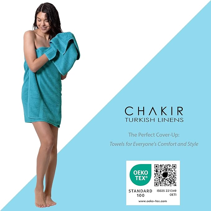 Chakir Turkish Linens | Hotel & Spa Quality 100% Cotton Premium Turkish Towels | Soft & Absorbent (4-Piece Bath Towels, Aqua)