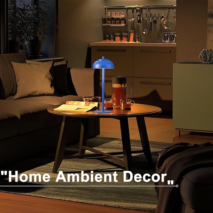 Blue Table Lamp Set of 2 Rechargeable,Table Lights Battery Operated-IP65 Waterproof-for Outdoor Patio/Restaurants/Home/Dinner/Table Lighting-Touch Control & Dimmable