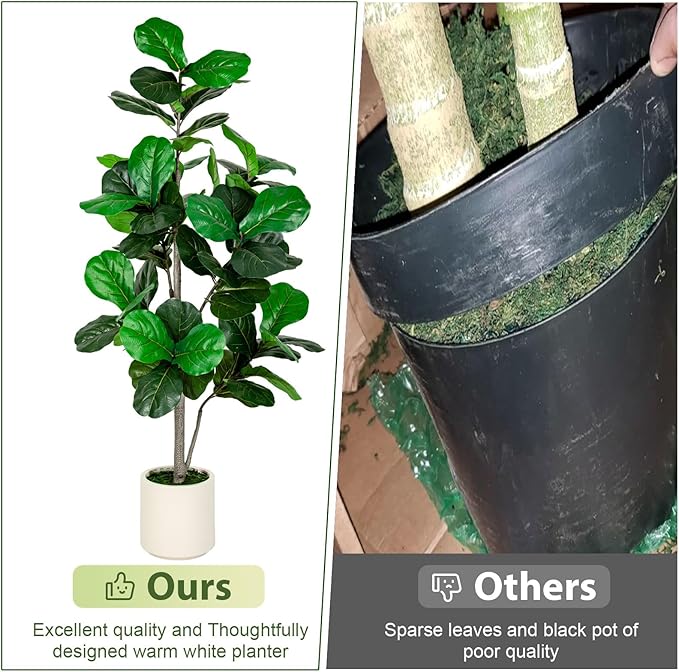 6FT Fiddle Leaf Fig Artificial Tree with White Planter Pot,Faux Floor Plant, Indoor and Outdoor Fake Plants for Home Office Decor