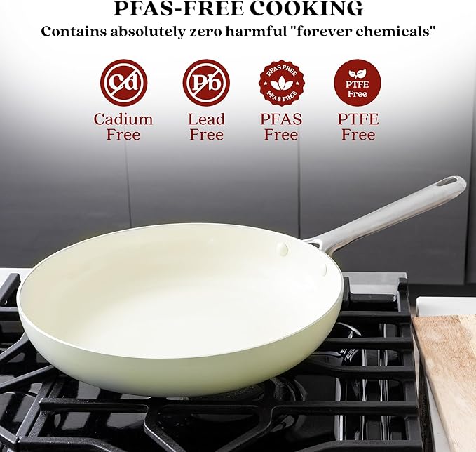 Alva Mobi 8-Piece Ceramic Cookware Set – PFAS-Free, Nonstick & Non-Toxic – Oven & Induction Safe – Scratch-Resistant, Diamond-Reinforced, Dishwasher Safe – Elegant Cannoli Cream