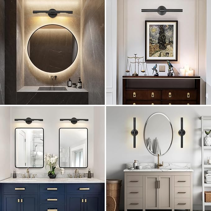 19" Black Brass Knurled Picture Light, Dimmable Rotatable 360 Wall Sconce, Bathroom Vanity Light