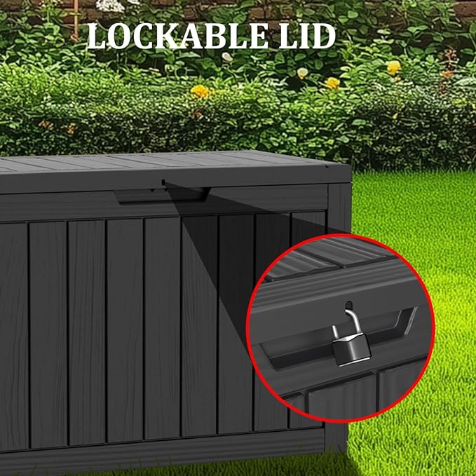 270 Gallon Waterproof Deck Box, Lockable Resin Storage Box for Patio Furniture Cushions Garden Tools and Outdoor Delivery Storage, Black