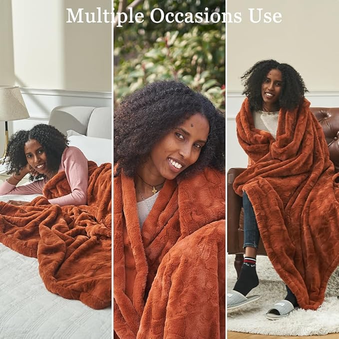 Krifey Oversized Faux Fur Blanket, Super Soft Cozy Blanket, Luxury Fluffy Throw Blanket Fuzzy Bed Throw, Plush for Women, Camel 60" x 80"