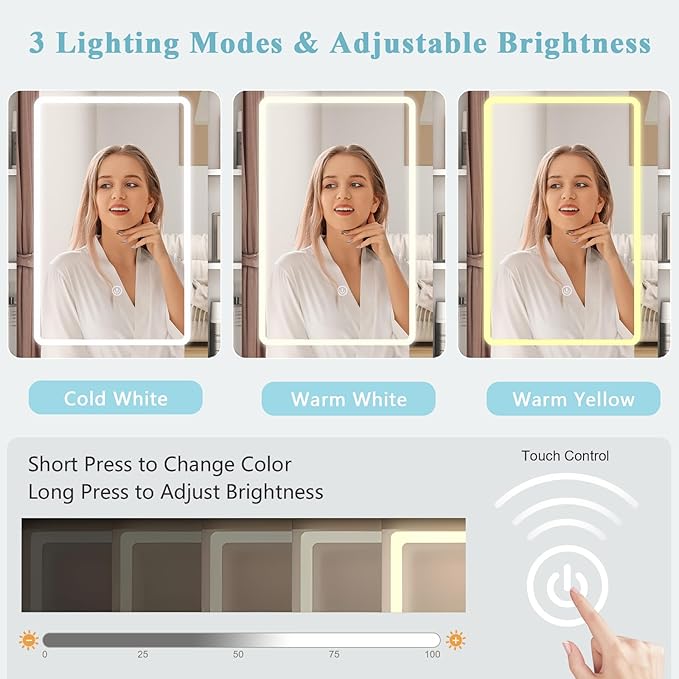 Hadulcet Vanity Desk with Mirror and Lights, Makeup Vanity with Power Outlet, LED Vanity with RGB Drawers and Cabinet, 10 Shelves & Acrylic Door Cabinet, 3 Lighting Modes Adjustable Brightness, White