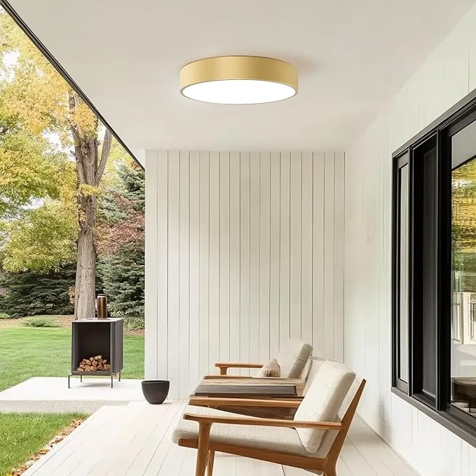 Gold Flush Mount Ceiling Light, 15.8 inch Modern Round Close to Ceiling Lighting Fixtures, Minimalist Ceiling Lamp for Living Room,Dining Room,Bathroom,Foyer,Hallway,Laundry(E12,3-Light