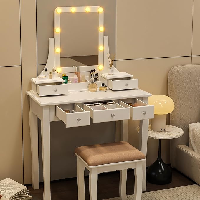 Vanity Desk with Mirror and Lights Makeup Vanity with Lights and Drawers Makeup Vanity Table with Lights Make Up Vanity Desk and Stool Set