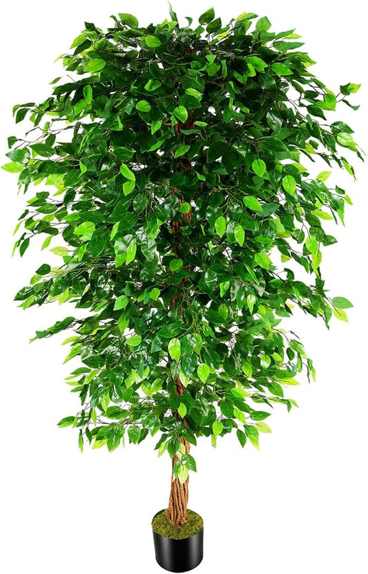 7ft Artificial Ficus Silk Tree (82in) with Plastic Nursery Pot Faux Tree, Fake Plant for Office House Farmhouse Living Room Home Decor (Indoor/Outdoor)
