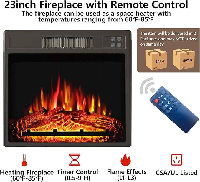 Maupvit Fireplace TV Stand for up to 65 inch TV, Entertainment Center with 23" Fireplace, Farmhouse TV Stands with Electric Fireplace, 2 Storage Cabinets, 2 Drawers for Living Room, White