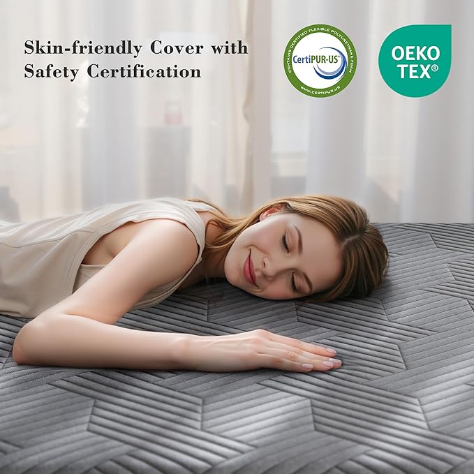 EnHomee Memory Foam Mattress Topper,4 Inch Twin Mattress Topper Pressure Relief with Cooling Gel and Removable & Washable Embossed Cover, CertiPUR-US & Oeko-TEX Certified, Grey, Twin