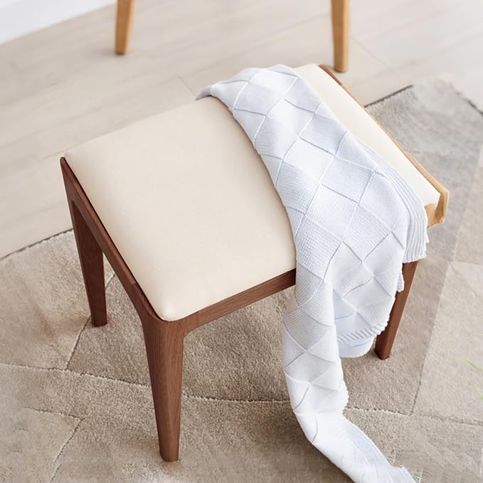 Solid Wood Small Vanity Stool Chair, High-Rebound Sponge Seat, Fully Assembled Makeup Chair, Footstool for Bedroom, Dining Room, Entryway, Walnut