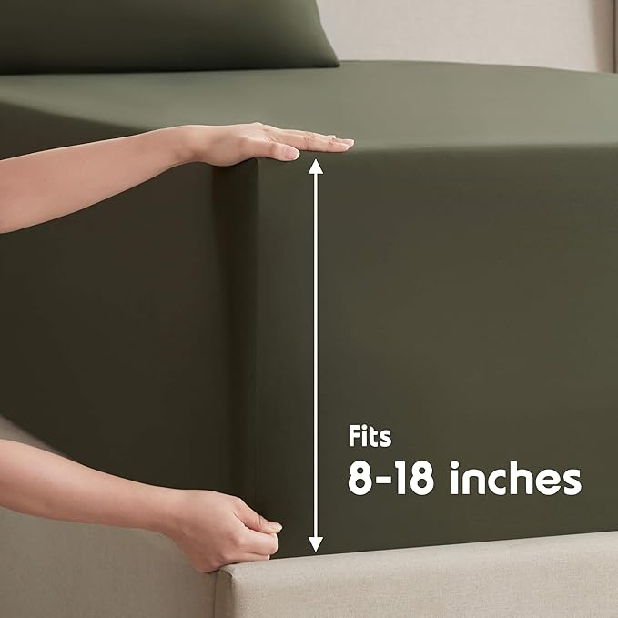 Nestl Queen Sheet Set - Luxury 1800 Ultra-Soft Microfiber Bed Sheets - Double Brushed - Deep Pockets - Easy Fit - 4 Piece Set - Bedding Sheets & Pillowcases (Queen, Olive Green)