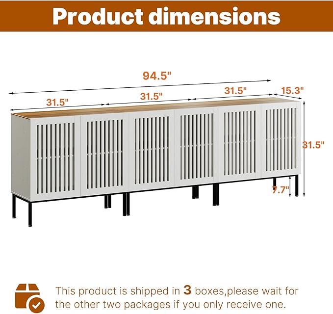 Farmhouse TV Stand for TVs up to 95 inch, 3 in 1 Entertainment Center TV Console with Storage Cabinets and Metal Base,Media Console for Living Room, Antique White