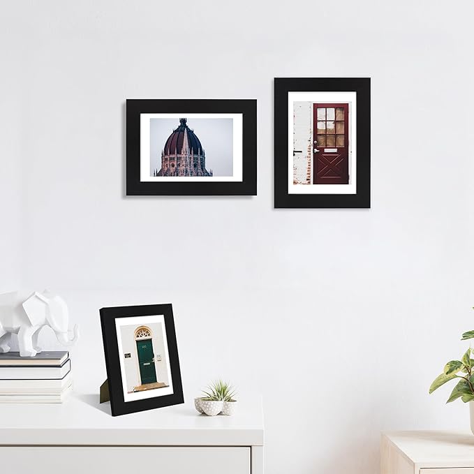 4x6 Picture Frame Set of 4, High Definition Real Glass, Display Pictures 3.5x5 with Mat or 4x6 Without Mat, Gallery Wall Hanging or Tabletop Photo Frames, Black