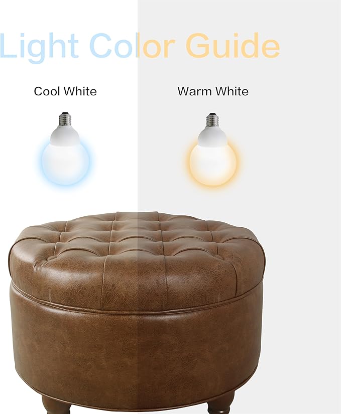 Homepop Home Decor | Button Tufted Faux Leather Round Storage Ottoman | Ottoman with Storage for Living Room & Bedroom (Brown)