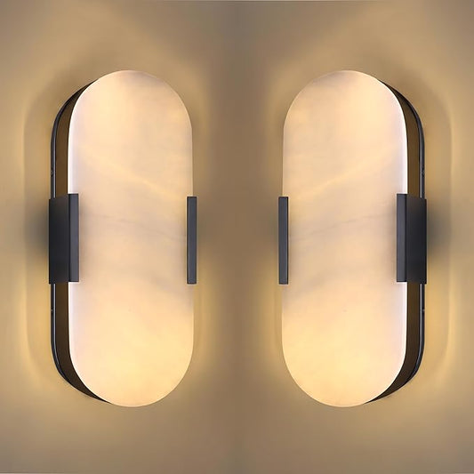 Doraimi Lighting 2 Pack 2 Light 12" Natural Oval Alabaster Marble Bathroom Wall Sconce Modern Concise Style Wall Light Fixture,Dark Gray Finish for Bedroom Hallway Bedside Living Room
