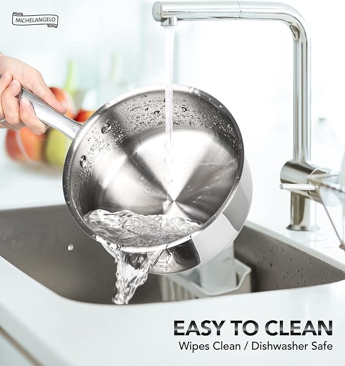 MICHELANGELO 3 Quart Saucepan with Lid, Thick Bottom Sauce Pan Stainless Steel Saucepan with Cover, Nonstick Sauce Pot, Induction Compatible