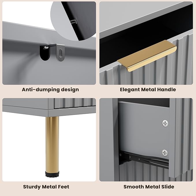 6 Drawer Dresser for Bedroom, Fluted 47.2" Wide Modern Chest of Drawers with Deep Drawers, Long Large Double Dresser TV Stand, Wooden Dresser Organizer for Living Room, Hallway, Kids Room, Grey