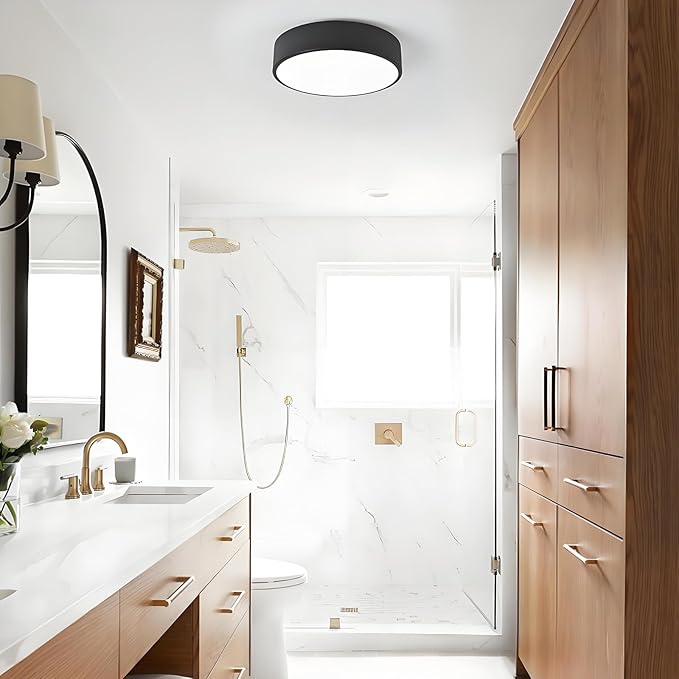 Modern Black Flush Mount Ceiling Light, 2-Lights Round Ceiling Light, Minimalistic Ceiling Lamp Acrylic Shade Lighting Fixture for Bedroom Laundry Room Bathroom Hallway(11.8 Inch)