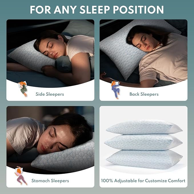 COZSINOOR Adjustable Pillows King Size Set of 2 for Sleeping - Cooling Shredded Memory Foam Pillows 2 Pack, Cool Bed Pillows for Back, Side and Stomach Sleepers, Gel Pillow Removable Cover Washable