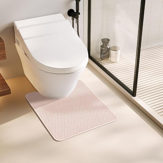 Toilet Rug, Thin Toilet Rugs U Shaped Washable Non Slip Absorbent Quick Dry Low Pile Toilet Mat, Pink 20"x24" U Shape