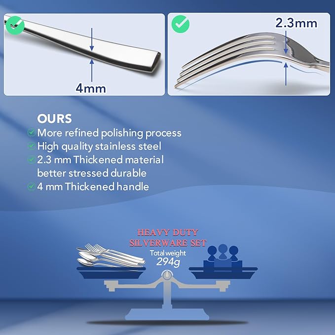 40 Piece Silverware Set Service for 8, EIUBUIE Premium Stainless Steel Cutlery Set, Mirror Polished Flatware Sets Heavy Duty and Solid, Modern Kitchen Eating Utensils Sets Include Spoons Forks Knives