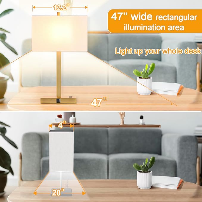 21" Touch Bedside lamps with 2 USB & AC Outlets, 3-Way Dimmable Bedside Table Lamps Set of 2 for Bedroom Living Room Office Reading, White Shade Lamps for Night Stands, 2700K LED Bulbs Included