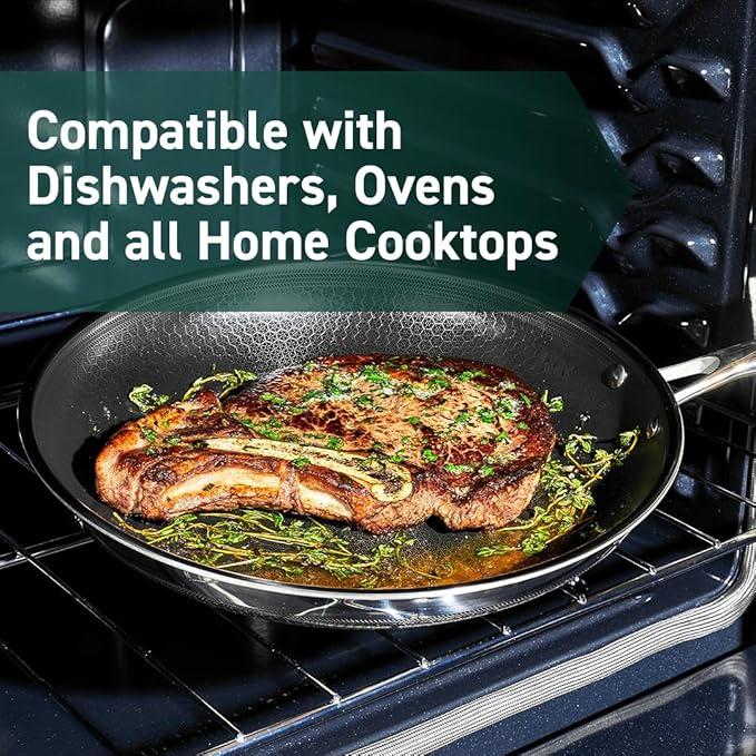 HexClad Hybrid Nonstick 10-Inch Frying Pan with Tempered Glass Lid, Stay-Cool Handle, Dishwasher-Friendly, Oven-Safe Up to 900°F, Induction Ready, Compatible with All Cooktops