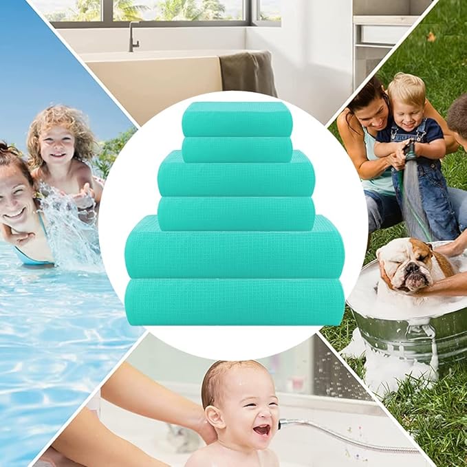 CASA COPENHAGEN Waffle Towel, 6Pieces 100% Cotton Large Towel Set- Aqua Blue, 2Bath 2Hand 2Washcloths Instant Absorb and Dry, Soft Strong Towels for Hotel Spa Kitchen Bathroom & Shower