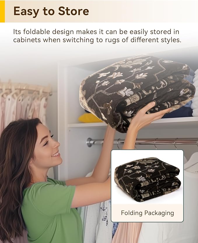 Area Rugs 5'x7' Washable Non-Slip, Floral Vintage Distress Print Pattern Medallion Carpet for Living Room Bedroom Dining Room, Black Brown Neutral Dark Tan