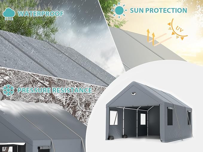 Carports 10X16 Heavy Duty，Car Ports with 180G Removable Side Walls, Carport Canopy, Portable Car Port Garage, Car Shelter All Weather,Gray