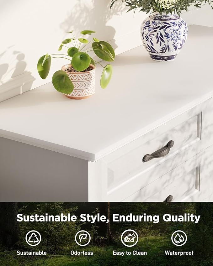 Pipishell White 8 Drawers Dresser for Bedroom, 47" Wide Wood Rustic Chest of Drawers with Bar Handles, Farmhouse Storage Dressers Organizer for Bedroom, Living Room, Hallway, White