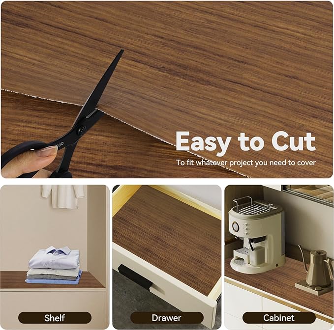 Drawer Shelf Liner for Kitchen Cabinets, Non Adhesive Slip Resistant Shelf Paper Easy to Clean, Strong Grip Thickened Waterproof Washable Mats for Pantry Shelves, Cupboard, Wood Grain, 24 in x 10 FT