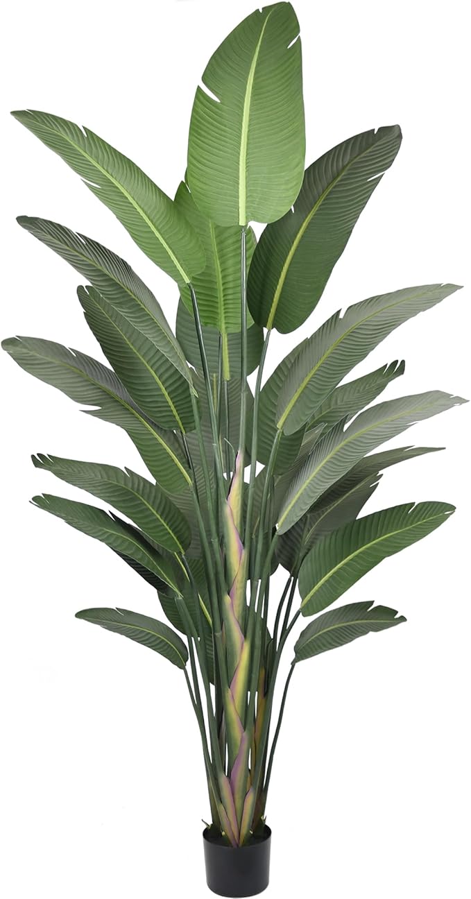 9FT Artificial Bird of Paradise Tree 106 Inch Large Faux Silk Plants Banana Leaf with 25 Trunks in Black Pot for Home Decor Living Room Office Bedroom