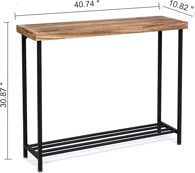 Industrial Solid Wood Console Table, 2 Tier Entryway Table with Storage Shelves, Narrow Sofa Table for Living Room, Hallway, Foyer, Entryway, Rustic Brown