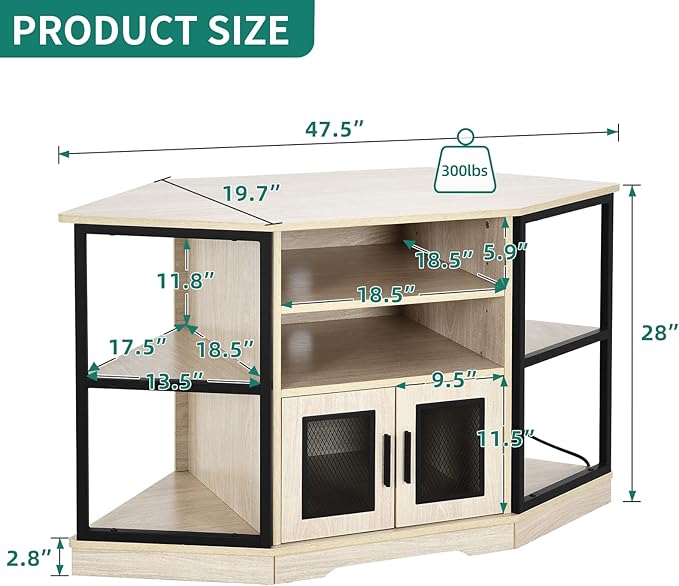 YITAHOME Corner TV Stand for TVs up to 55/50 Inch with Power Outlet, Modern Farmhouse Entertainment Center, Wood TV Media Console with Storage Cabinets Shelves for Living Room, White Oak