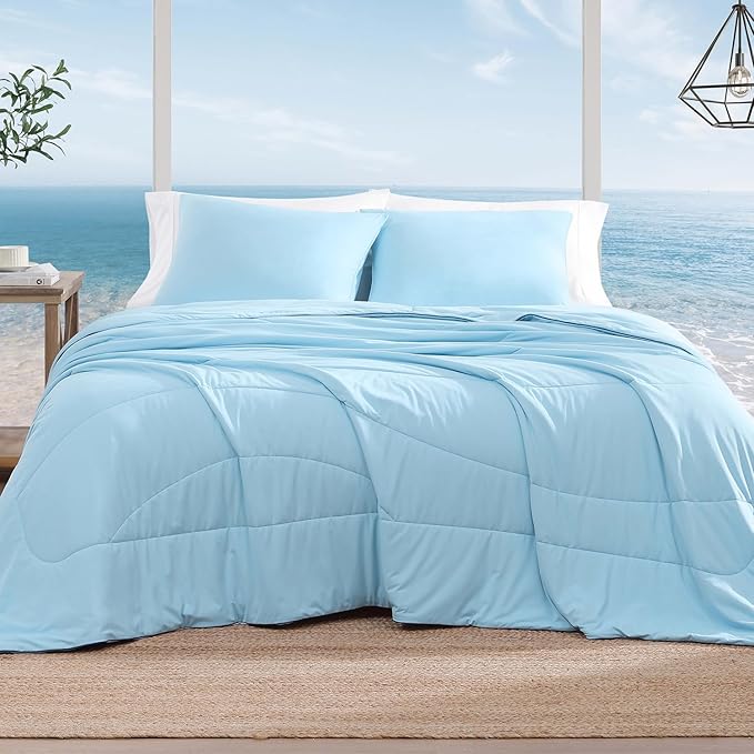 Monbix ChillChilla Cooling Comforter King Size-3 Pieces Cooling Blankets for Hot Sleepers and Night Sweats, Double-Sided Summer King Size Comforter Set, Breathable Lightweight Blanket Blue